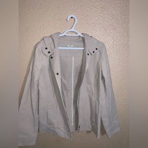 Beige all-season coat with hood